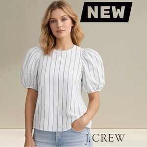 J.Crew Coastal Classic Puff-Sleeve Gauze Top Blue Stripe New Small
